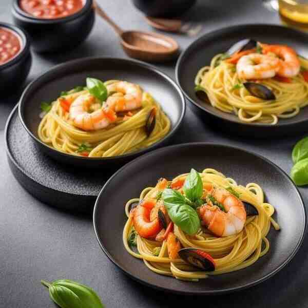 Паста Неро с морепродуктами